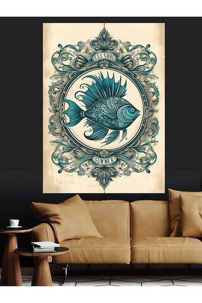 Tablomega Pânză decorativă cu pește și cadru decorativ - Lemn MDF