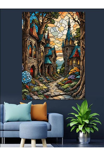 Tablomega Home and Flowers Surrealist Decorative Canvas - Mdf Wooden Painting