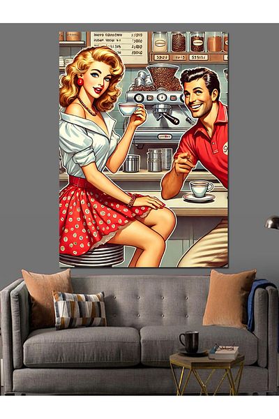 Tablomega Retro Cafe Love Canvas Decorativ - MDF Lemn Pictat