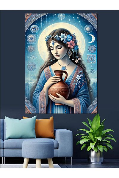 Tablomega Woman Decorative Canvas among Flowers - Mdf Wooden Painting