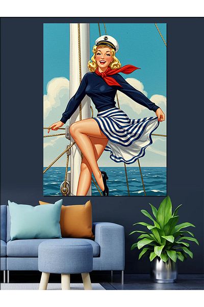 Tablomega Pictură Decorativă Canvas Portret Femeie Marinar - Lemn MDF
