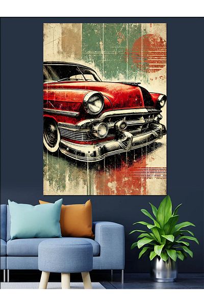Tablomega Red Classic Car Decorative Canvas - Mdf Wooden Painting