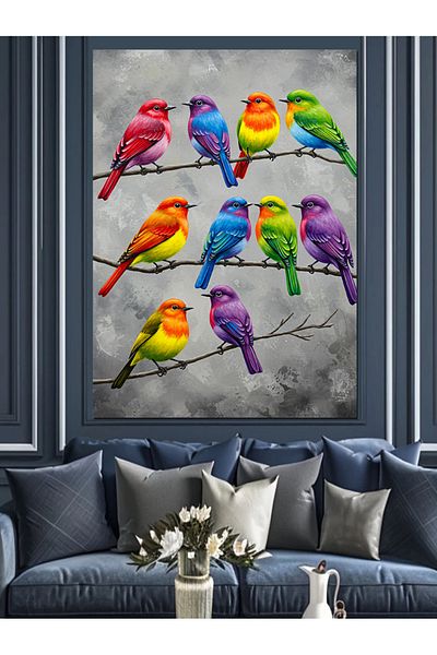 Tablomega Pânză decorativă cu model de păsări colorate - MDF Lemn