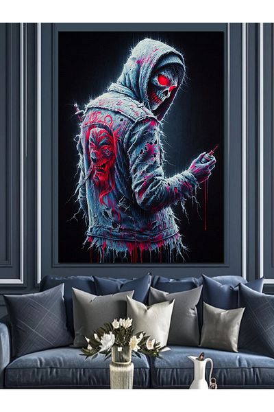 Tablomega Devil Skull and Bomb Decorative Canvas - Mdf Wooden Painting
