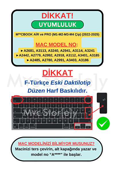 Mcstorey F Klavye Macbook Air Pro M1-m2-m3-m4 Eski Daktilotip A2681 A2941 A2442 A2485 A3401 A3240 Ile Uyumlu
