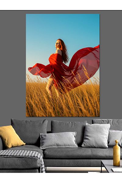 Tablomega Woman in Red Dress Decorative Canvas - Mdf Wooden Painting