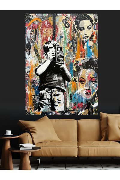 Tablomega Copil care face fotografii Desen Canvas Decorativ - MDF Lemn Tablo