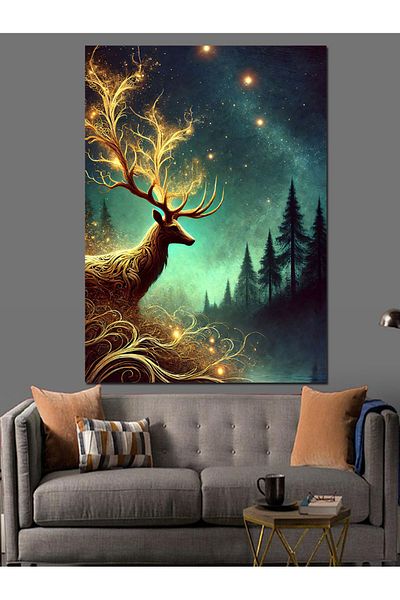 Tablomega Pânză decorativă Forest and Glowing Deer - Lemn MDF