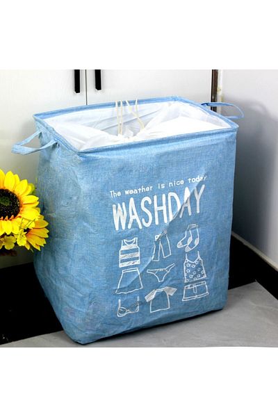 Flippy Cos De Depozitare Wash Day, , Deschisa, 72 L, Textil, 30x40x60 Cm, Cu Imprimeu, Albastru