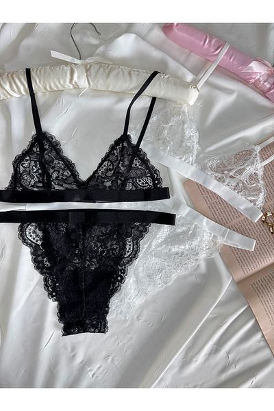 ROZENİN LINGERIE Σετ σουτιέν Bralet με λεπτομέρεια με γυαλιστερή ταινία, Σετ 4 τεμαχίων