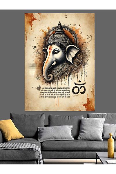Tablomega Pânză decorativă Ganesh și inscripții sanscrite - Lemn MDF