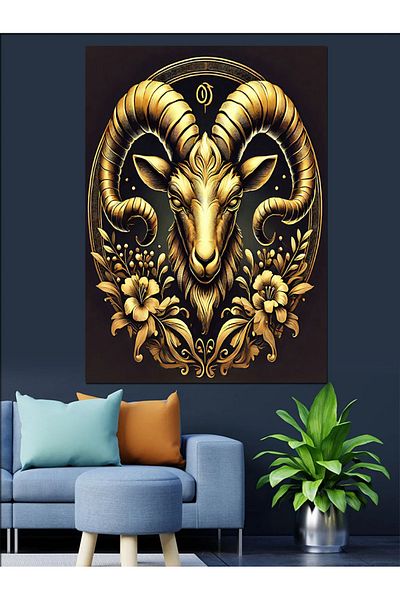Tablomega Pânză decorativă cu motiv zodiac Taur din aur - Lemn MDF