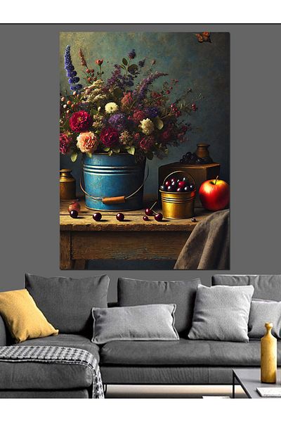 Tablomega Flower Vases and Nature's Elegance Decorative Canvas - Mdf Wood Painting