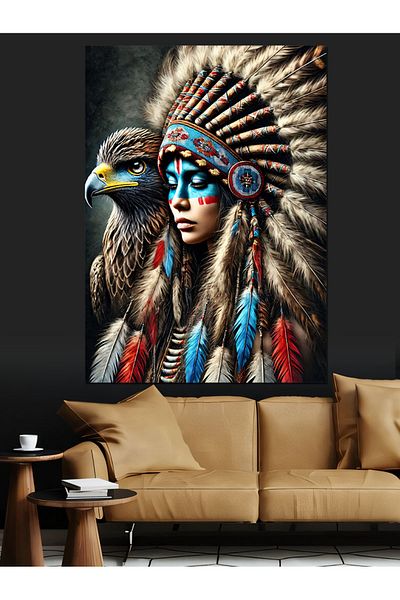 Tablomega Pânză decorativă Indian Woman și Spiritul Vulturului - Lemn MDF