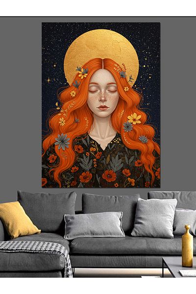 Tablomega Portret de femeie cu păr roșu Pânză decorativă - Lemn MDF