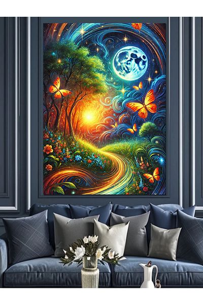 Tablomega Colorful Road and Magical Tree Decorative Canvas - Mdf Wooden Painting