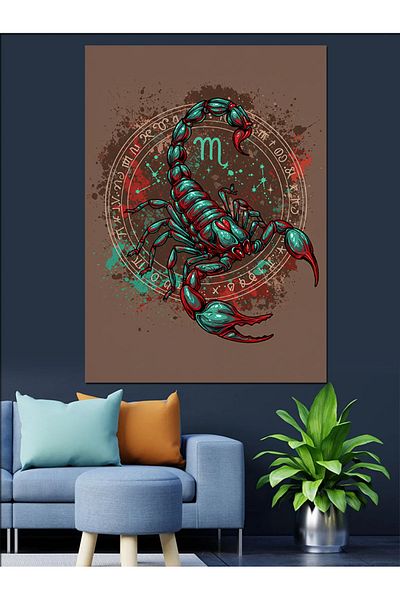 Tablomega Scorpio and Astrological Icons Decorative Canvas - Mdf Wooden Painting