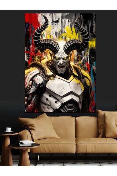 Tablomega Devil Face Scary Warrior Decorative Canvas - Mdf Wooden Painting