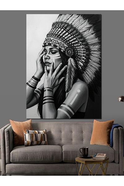 Tablomega Native American Woman Figure Decorative Canvas - Mdf Wooden Painting