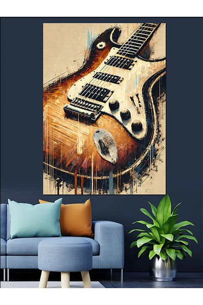 Tablomega Electric Guitar and Music Decorative Canvas - Mdf Wooden Painting