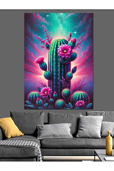 Tablomega Colorful Cactus Flowers Decorative Canvas - Mdf Wooden Painting