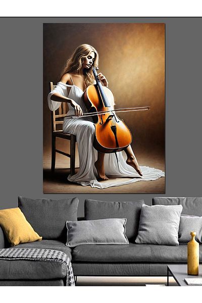 Tablomega Pânză decorativă cu desen de femeie Cellist - Lemn MDF
