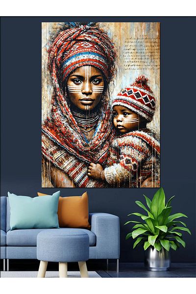 Tablomega Mother and Child Shawl Decorative Canvas - Mdf Wooden Table