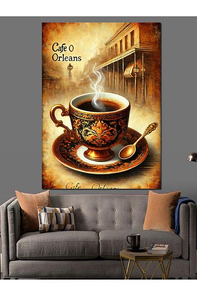 Tablomega Cafe Orleans and Coffee Cup Decorative Canvas - Mdf Wooden Painting