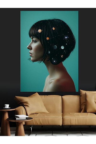 Tablomega Starry Background and Woman Portrait Decorative Canvas - Mdf Wooden Painting