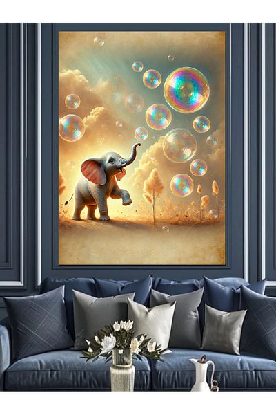 Tablomega Elefant care se joacă cu bule Pânză decorativă - MDF Lemn