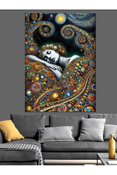 Tablomega Pânză decorativă cu stele colorate și femeie adormită - Lemn MDF