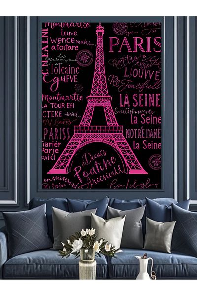 Tablomega Paris Text Themed Poster Decorative Canvas - Mdf Wooden Table