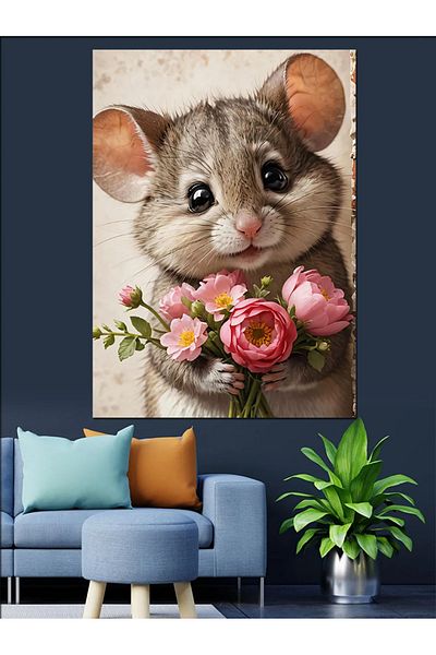 Tablomega Flower Giving Masun Mouse Decorative Canvas - Mdf Wooden Table