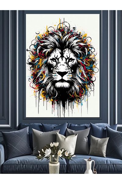 Tablomega Colorful Lion Decorative Canvas - Mdf Wooden Painting
