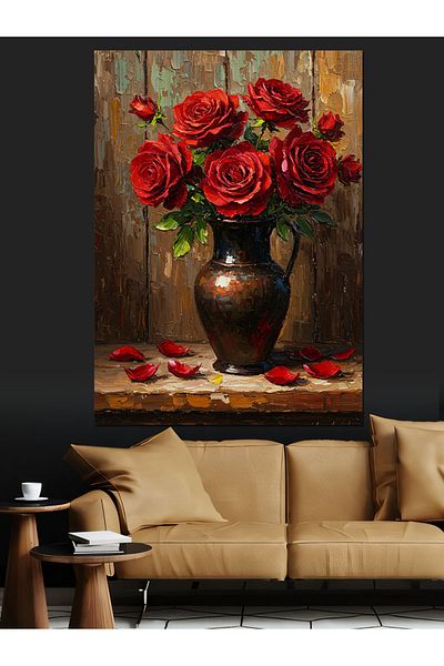 Tablomega Red Roses and Antique Vase Decorative Canvas - Mdf Wooden Painting