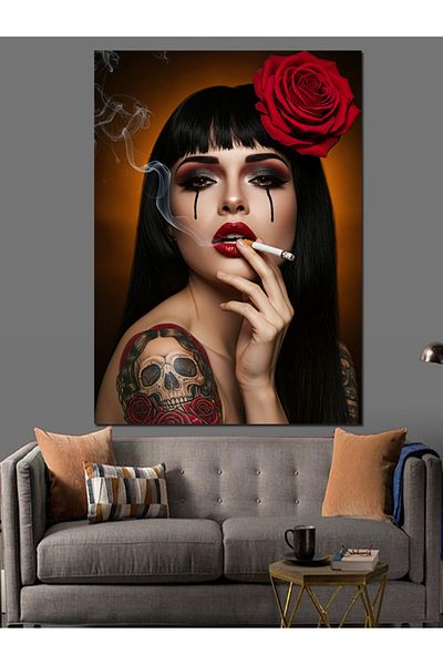 Tablomega Red Rose and Gothic Woman Decorative Canvas - Mdf Wooden Painting