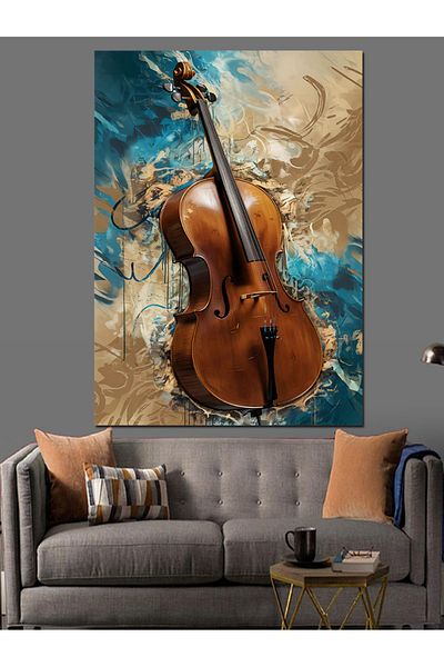 Tablomega Violin and Pastel Color Patterns Decorative Canvas - Mdf Wooden Painting