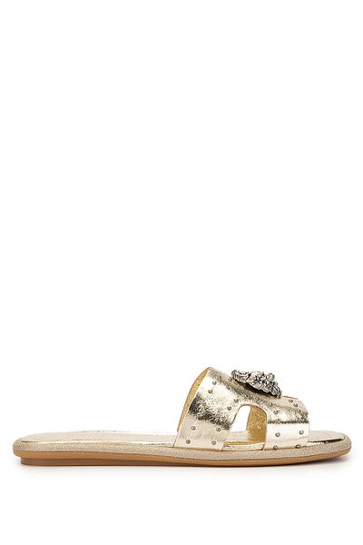Tamer Tanca Women's Genuine Leather Yellow Flat Slippers