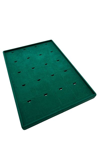 MeGass Dekor Roman Model Vertical Suede Fabric Green Color 20 Piece Pad Jewelry Display Tray with Legs