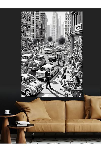 Tablomega Skeleton City Decorative Canvas - Mdf Wooden Table