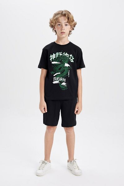 DeFacto Boys' 2-Piece Set Printed Short Sleeve T-Shirt Shorts C9854A824Hs