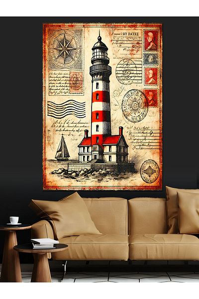 Tablomega Lighthouse and Ancient Map Decorative Canvas - Mdf Wooden Painting