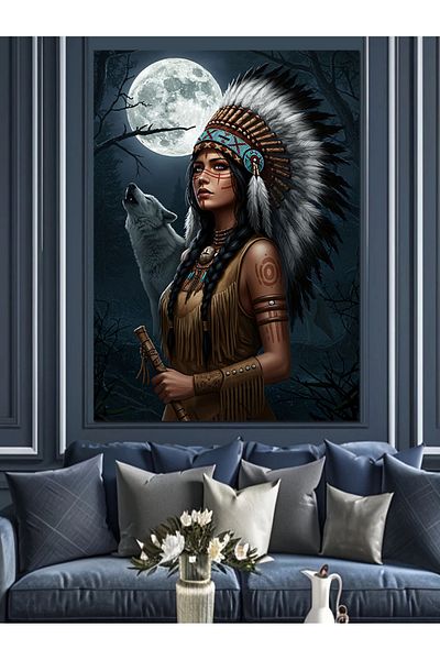 Tablomega Pânză decorativă pentru femei indiene și lumina lunii - pictură din lemn MDF