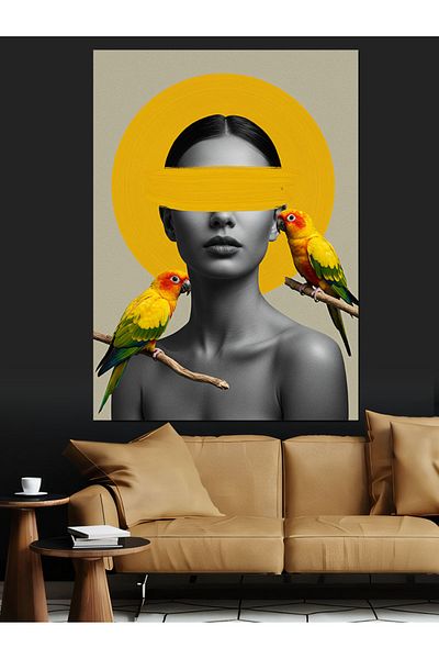 Tablomega Woman Silhouette with Parrot Decorative Canvas - Mdf Wooden Painting
