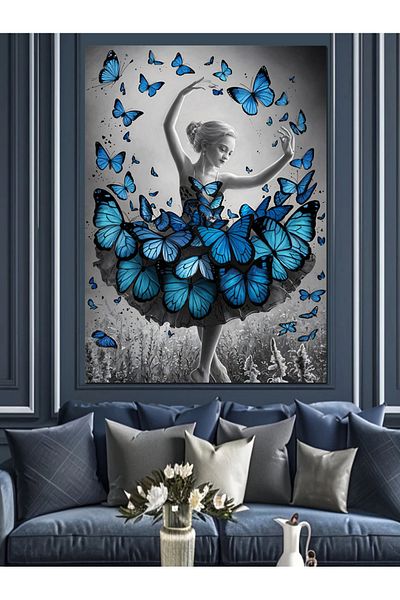 Tablomega Pânză Decorativă Femeie în Rochie Fluture - Lemn MDF