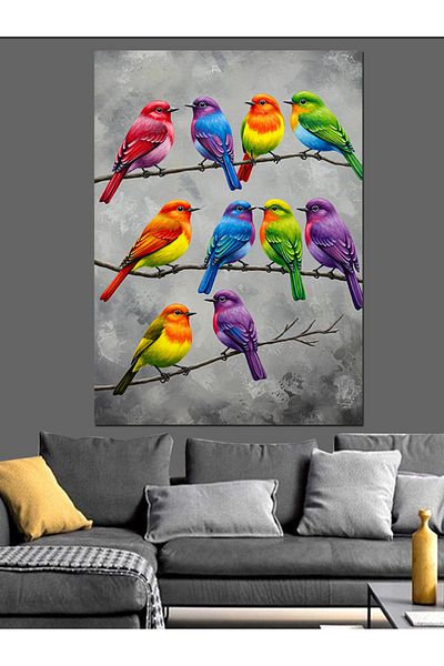Tablomega Pânză decorativă cu model de păsări colorate - MDF Lemn