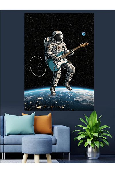 Tablomega Astronaut Playing Guitar in Space Decorative Canvas - Mdf Wood Art Print