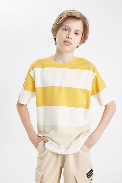 DeFacto Boy's Striped Crew Neck Short Sleeve T-Shirt - C7222A824AU