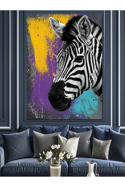 Tablomega Colorful Zebra Drawing Decorative Canvas - Mdf Wooden Table