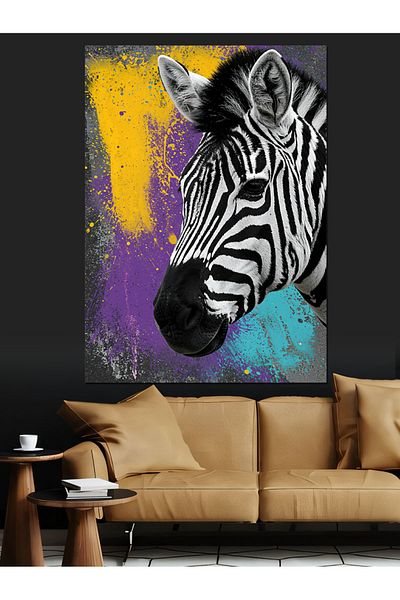 Tablomega Colorful Zebra Drawing Decorative Canvas - Mdf Wooden Table